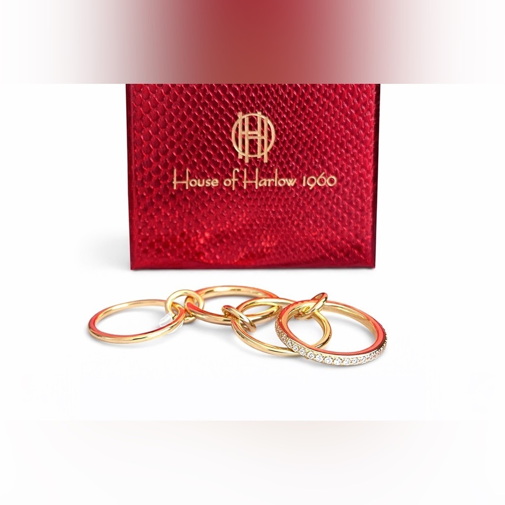 House of Harlow 1960 Gold and Diamond Accent Ring Set